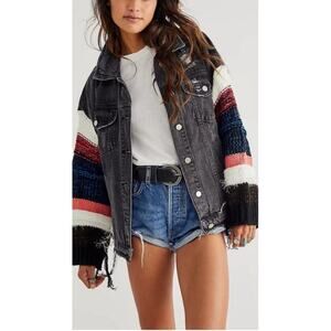 Wren + Glory Yellowstone Knitter Denim Jacket Oversized Streetwear Boho Med NEW